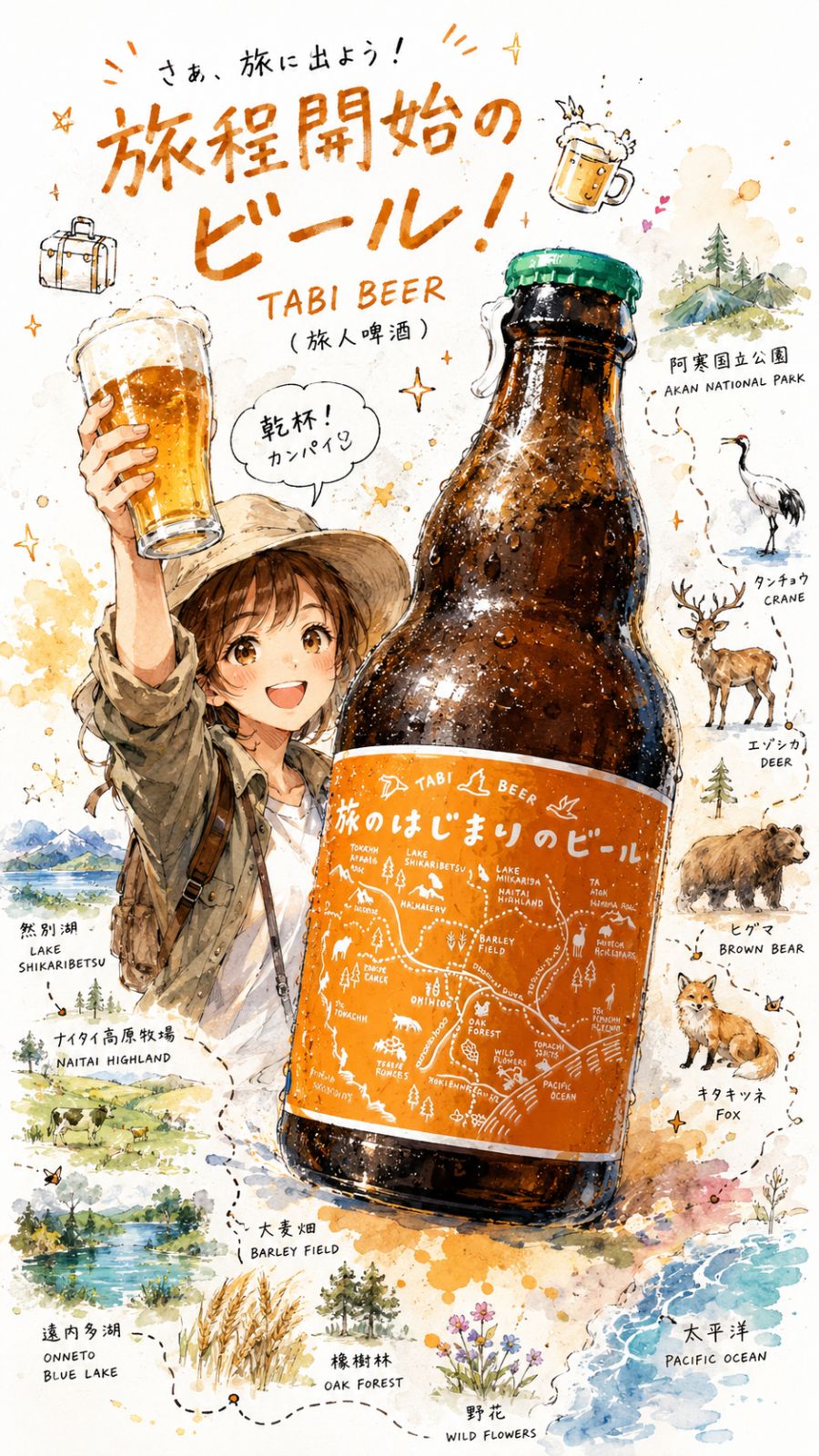 旅のはじまりのビール插畫